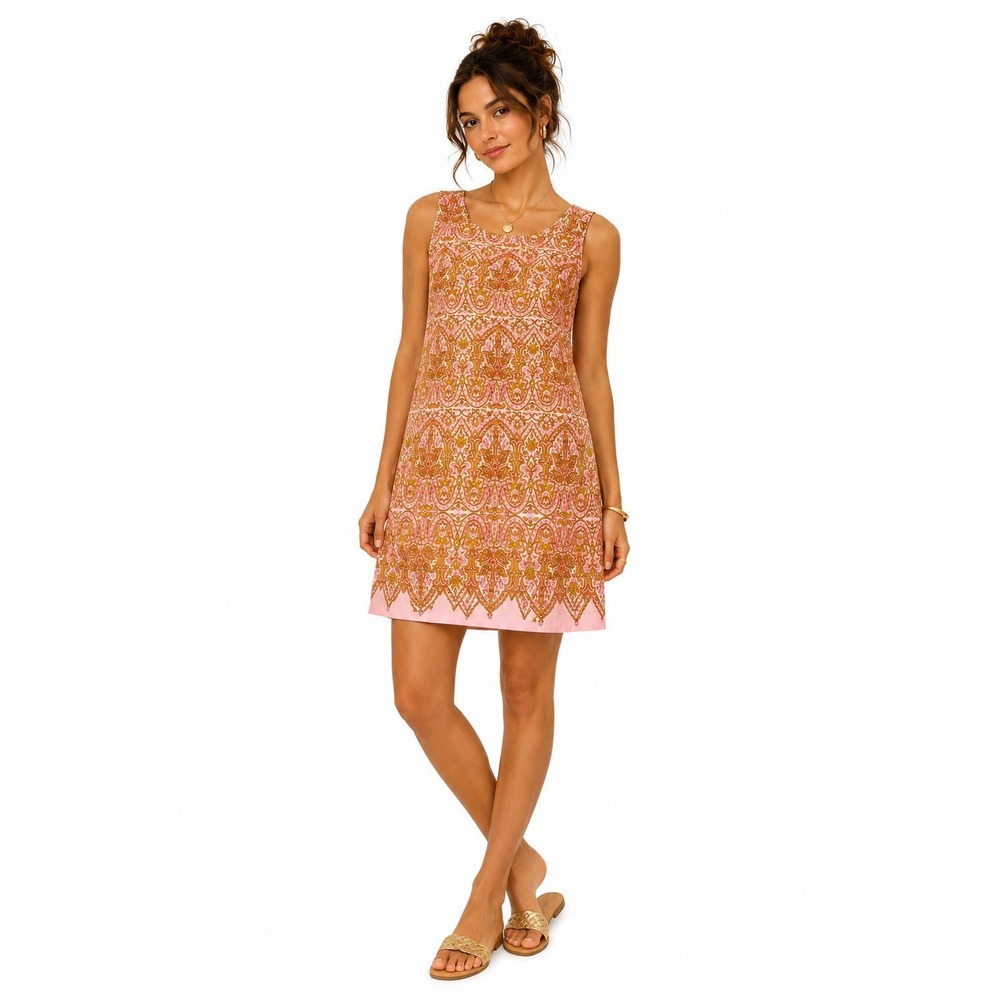 graham kandiah NY Pink Paisley Shift Dress Cotton Sleeveless Mod Boho Retro S